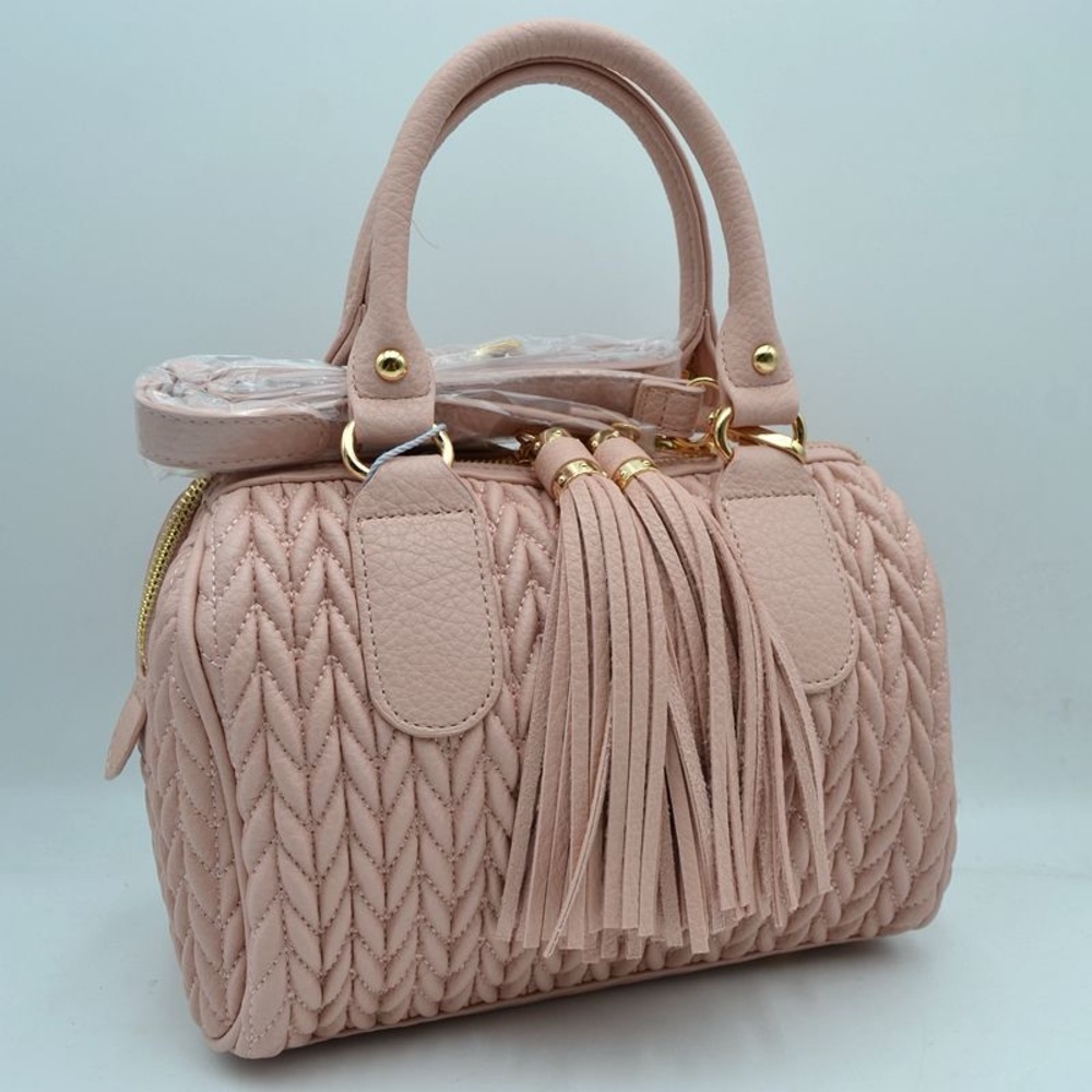 Fashion, Blush Pink Quilted Tassel Satchel Handbag